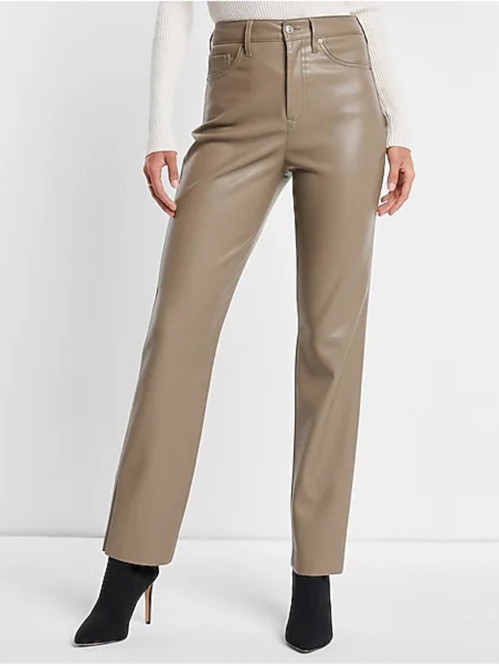 Express Faux Leather Straight-Leg High-Waist Pants — Taupe Size 2 NWOT